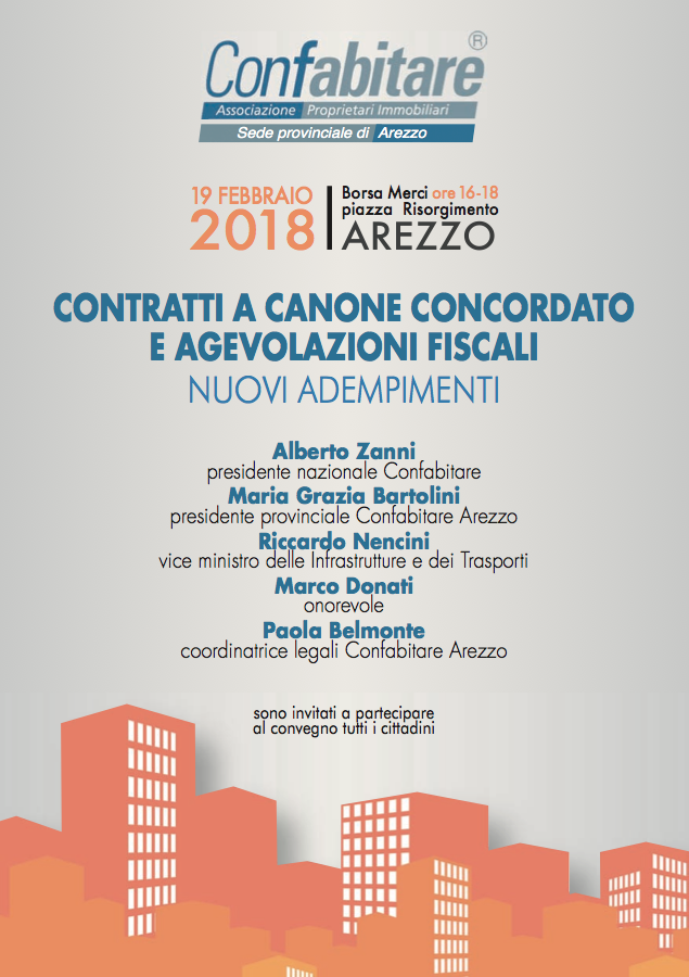 Convegno  – Arezzo 19 Febbraio 2018 – Contratti a Canone Concordato e Agevolazioni Fiscali